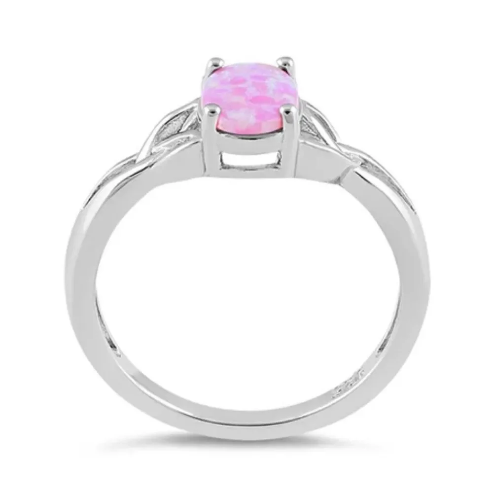 New Sterling Silver Center Stone Charmed Pink Lab Opal Ring Size 6